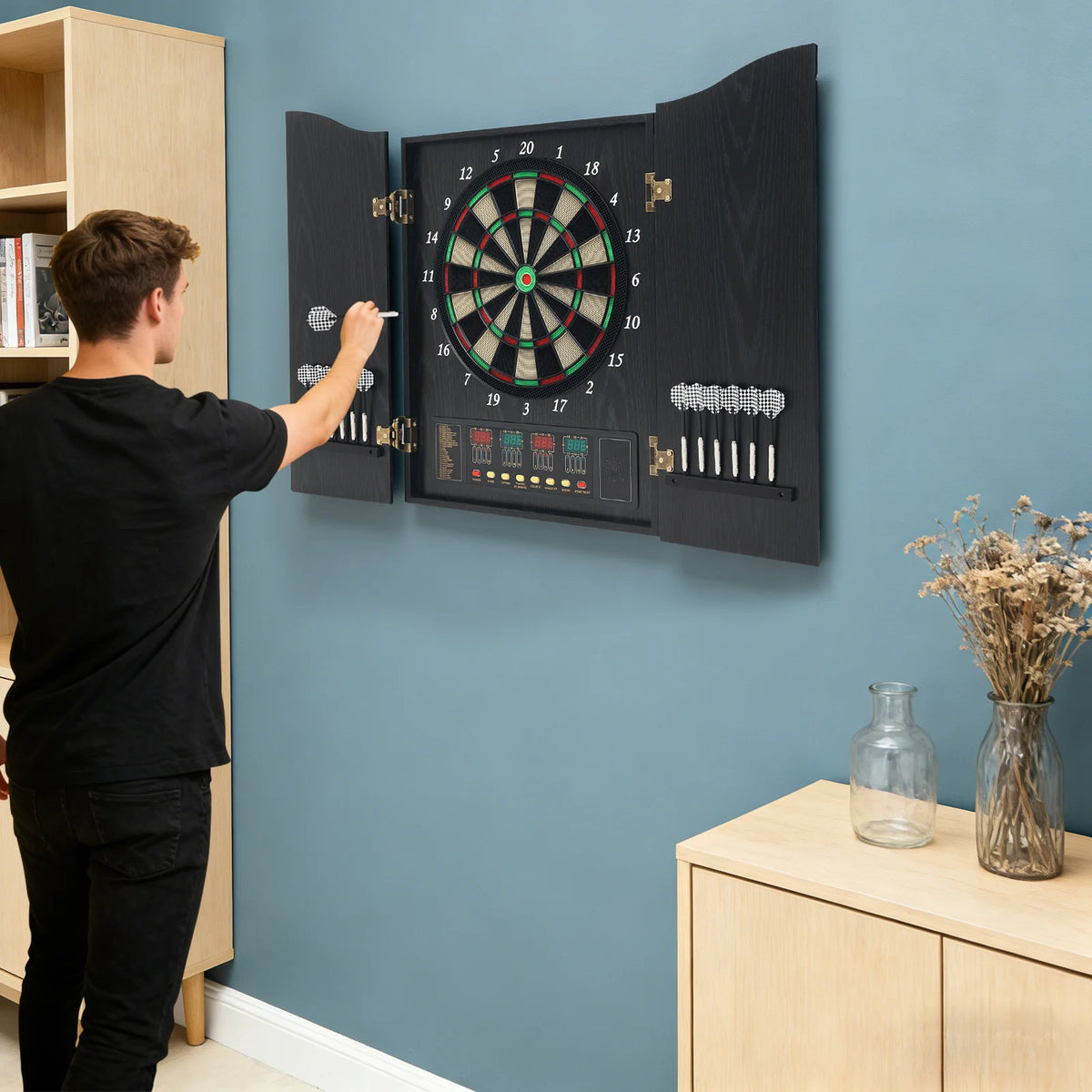 Máquina de Dardos Eletrônica de Parede com Display LED, Conjunto de Dardos Eletrônicos com 12 Dardos + 88 Pontas de Dardo para 16 Jogadores, 243 Jogos, Festas em Casa e Bares 5