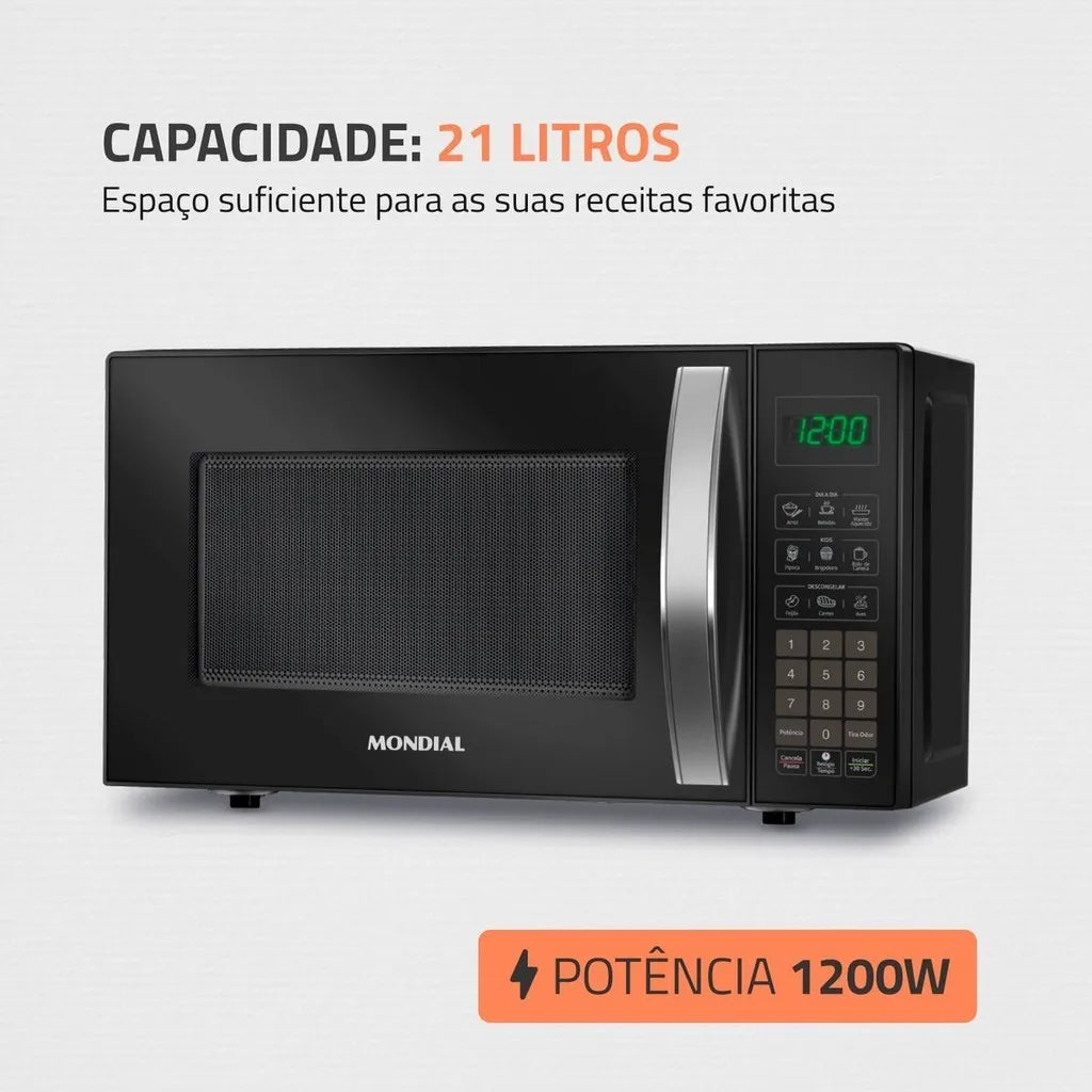 Micro-Ondas Mondial  21 Litros MO-01-21-B Preto 1200W Display Digital 2