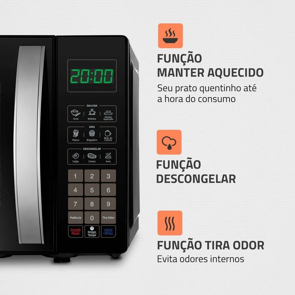 Micro-Ondas Mondial  21 Litros MO-01-21-B Preto 1200W Display Digital 3