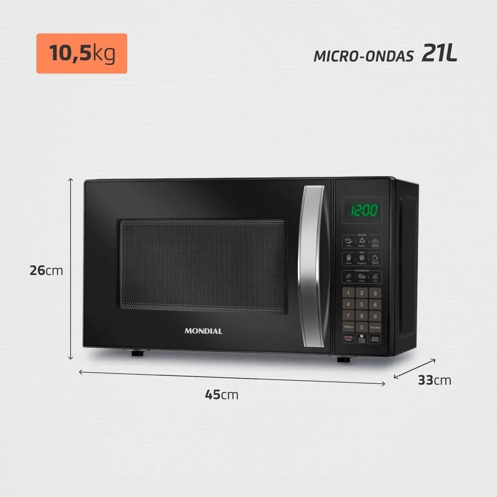 Micro-Ondas Mondial  21 Litros MO-01-21-B Preto 1200W Display Digital 6