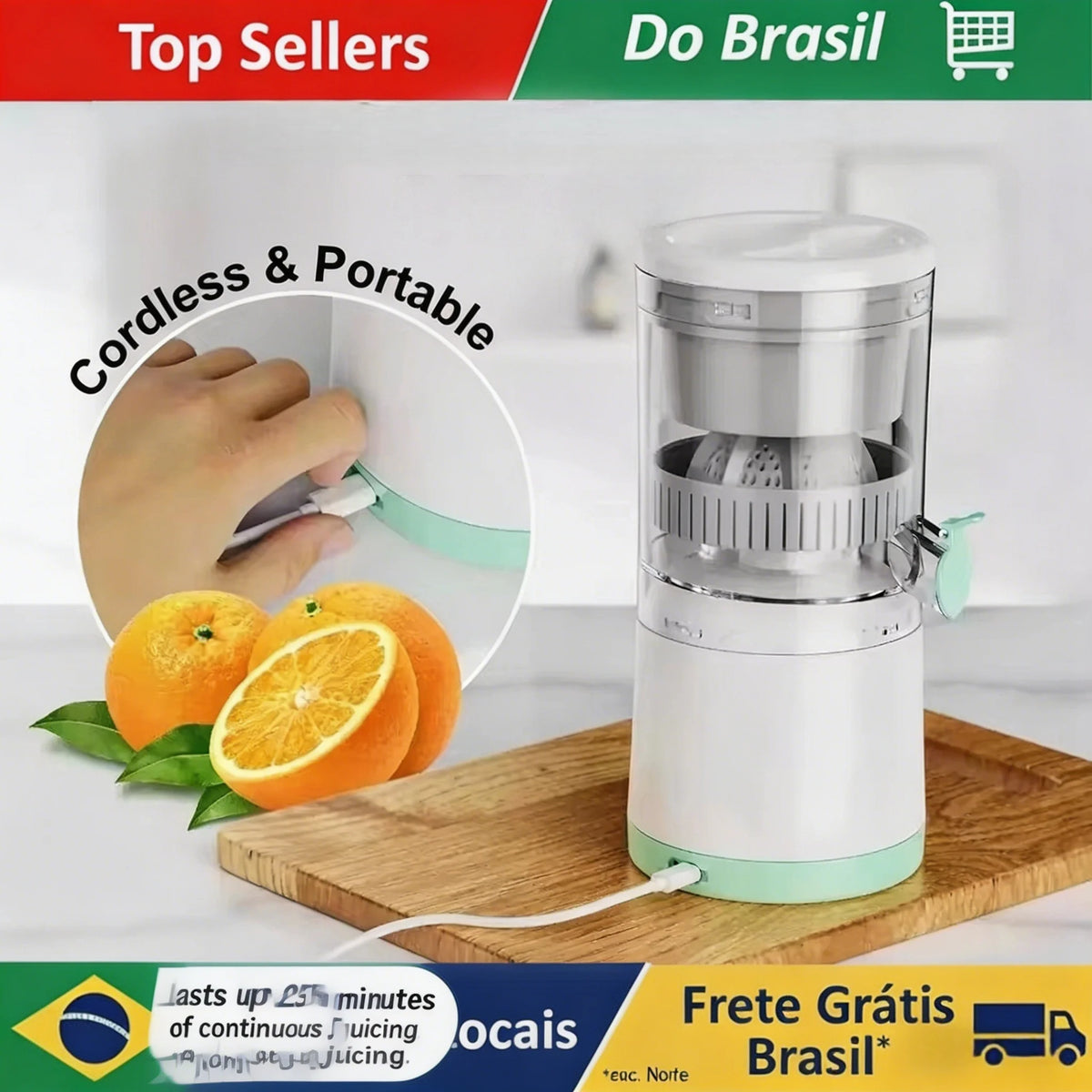 Novo Extrator de Suco Portátil para Casa, Espremedor Elétrico Recarregável por USB, Alta Produção de Suco para Laranja 2