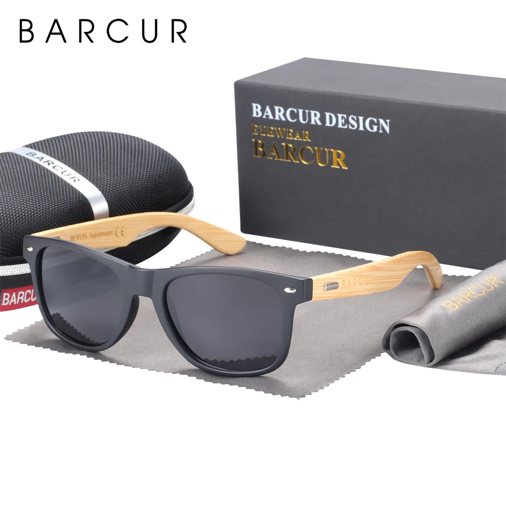 Óculos de Sol Barcur Bambu Polarizado Elegante — Proteção UV400 para Homens e Mulheres 52