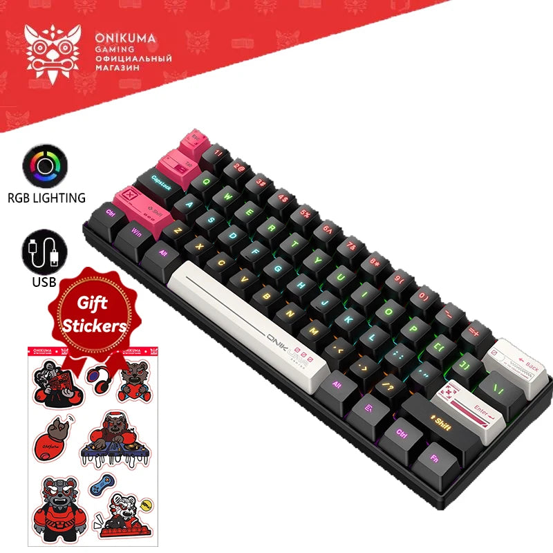 ONIKUMA G55 Teclado Mecânico para Jogos 61 Teclas Layout RGB Personalizado Com Fio Colorido LED Teclado Retroiluminado para Computador Laptop PC 7
