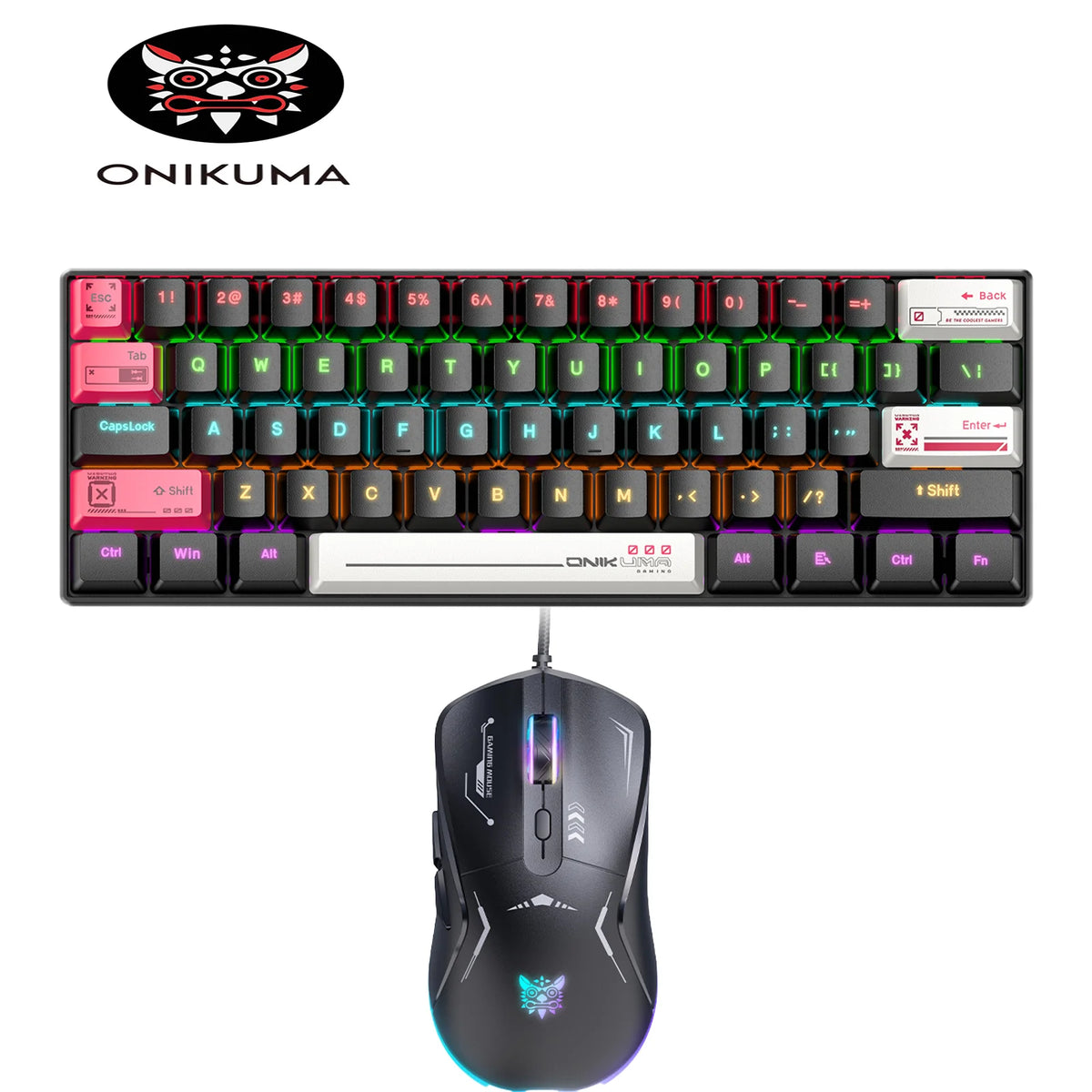 ONIKUMA G55 Teclado Mecânico para Jogos 61 Teclas Layout RGB Personalizado Com Fio Colorido LED Teclado Retroiluminado para Computador Laptop PC 8