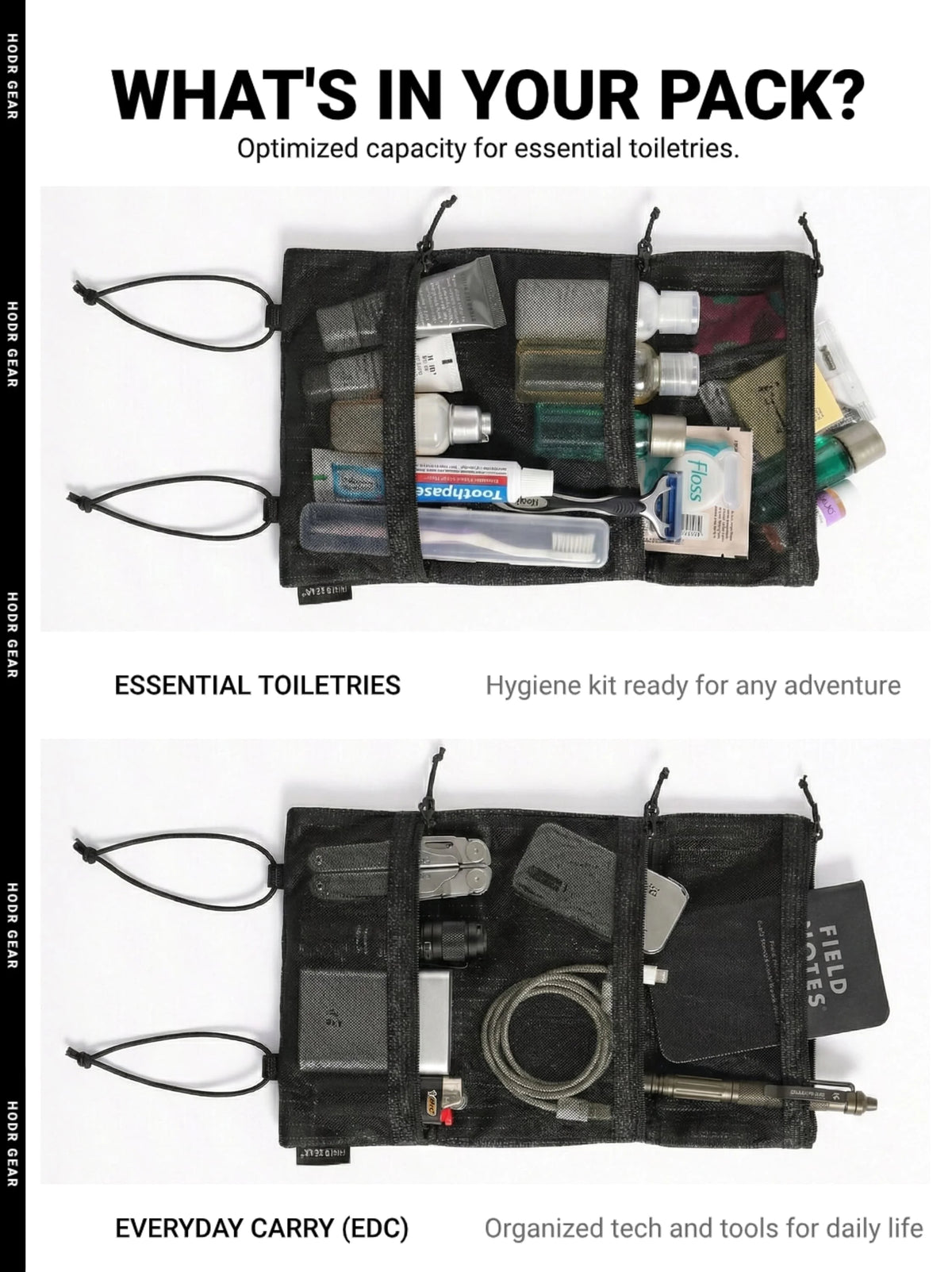 Organizador Ultraleve Hodrgear — Bolsa de Malha com Zíper YKK, 35g, para EDC e Caminhadas 13