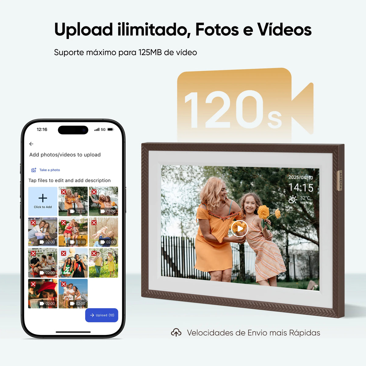 Porta-Retrato Digital Arzopa D10 WiFi 10,1” com 32GB 6