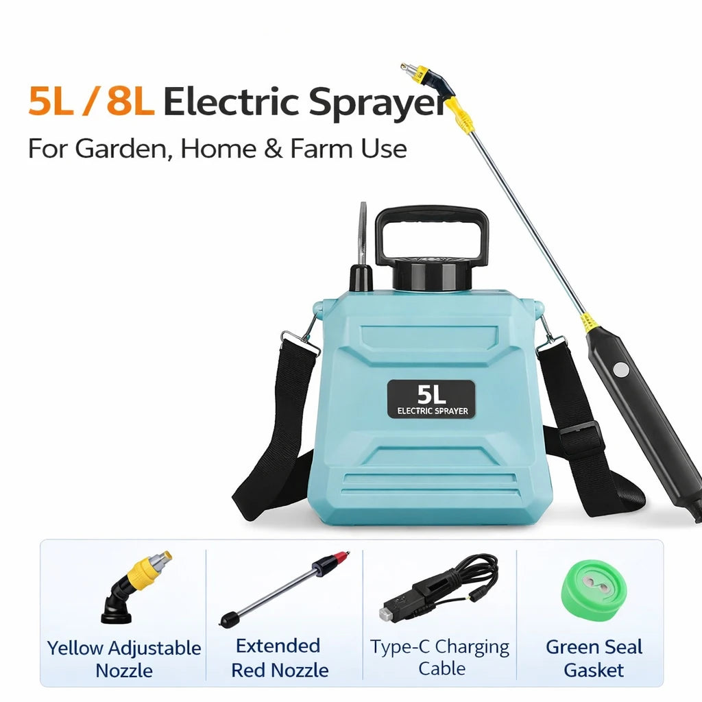 Pulverizador elétrico de pesticidas de 5/8L com recuperação automática, pulverizador de pesticidas de alta pressão para pulverização agrícola de flores. 5