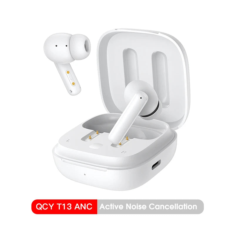 QCY-T13 ANC Fones De Ouvido Sem Fio, Bluetooth 5.3 TWS, ANC, Auscultadores De Cancelamento De Ruído, 4 Microfones ENC Headset, In-Ear, Handfree Earbuds 13