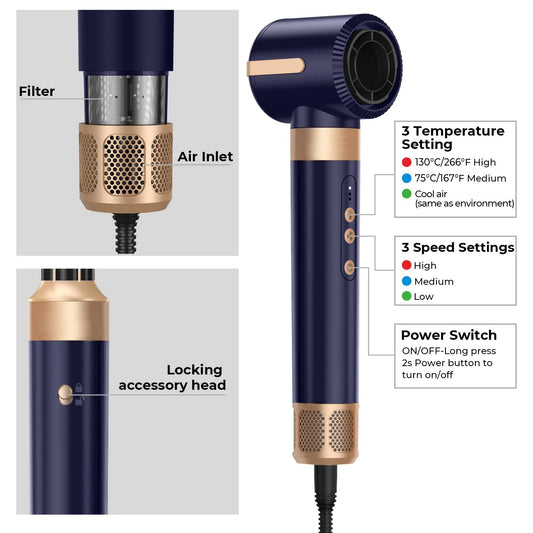 Secador de Cabelo 7 em 1 sem Escova de Alta Velocidade — Iônico com Difusor e Modelador Automático 2