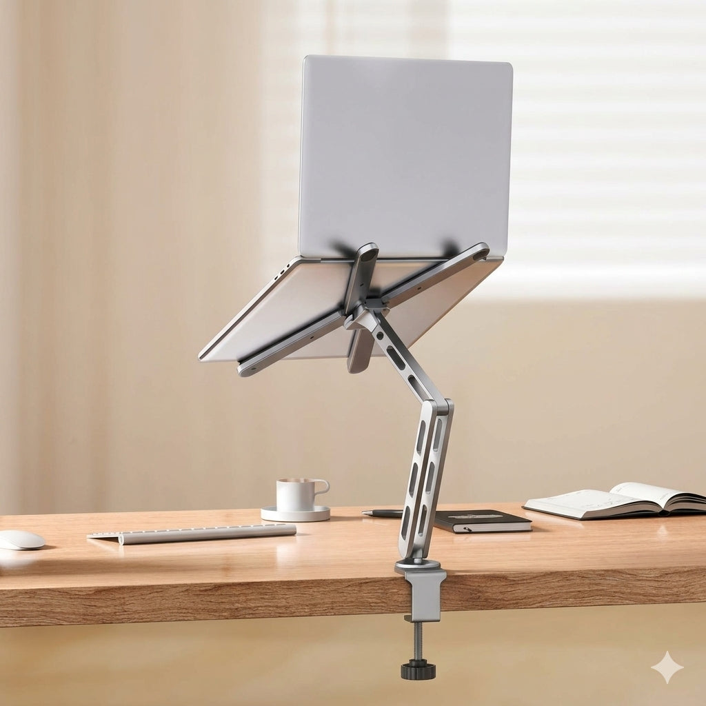 Suporte de Laptop e Tablet 2 em 1 Destacável — Alumínio, Rotação 360°, Dobrável para Mesa 4