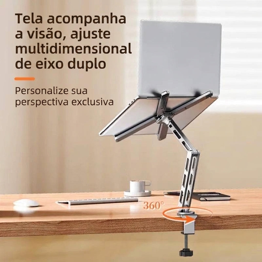 Suporte de Laptop e Tablet 2 em 1 Destacável — Alumínio, Rotação 360°, Dobrável para Mesa 5