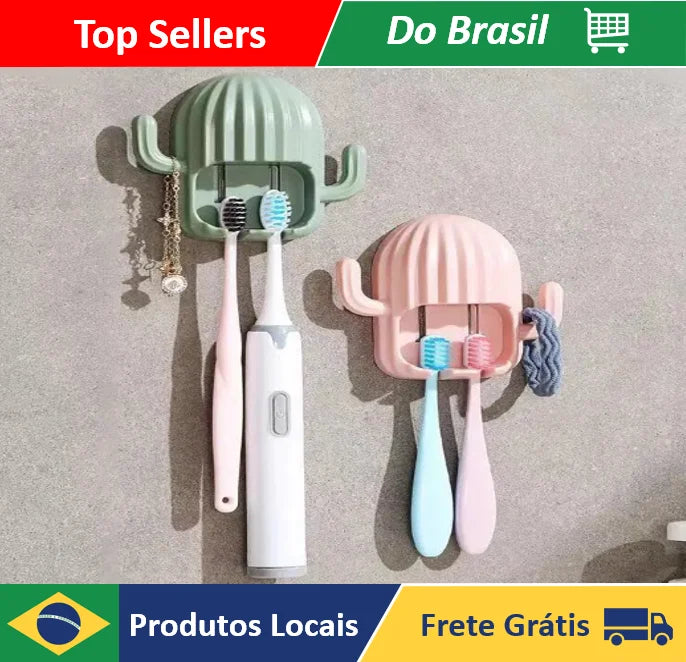 Suporte Porta Escova de Dente Adesivo Parede Cactos com 2 ganchos 1