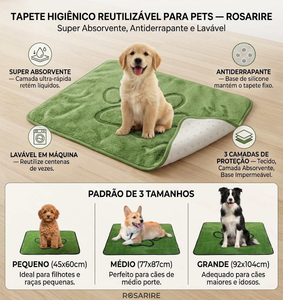 Tapete Higienico Reutilizável para Pets — Super Absorvente, Antiderrapante e Lavavel em 3 Tamanhos 5