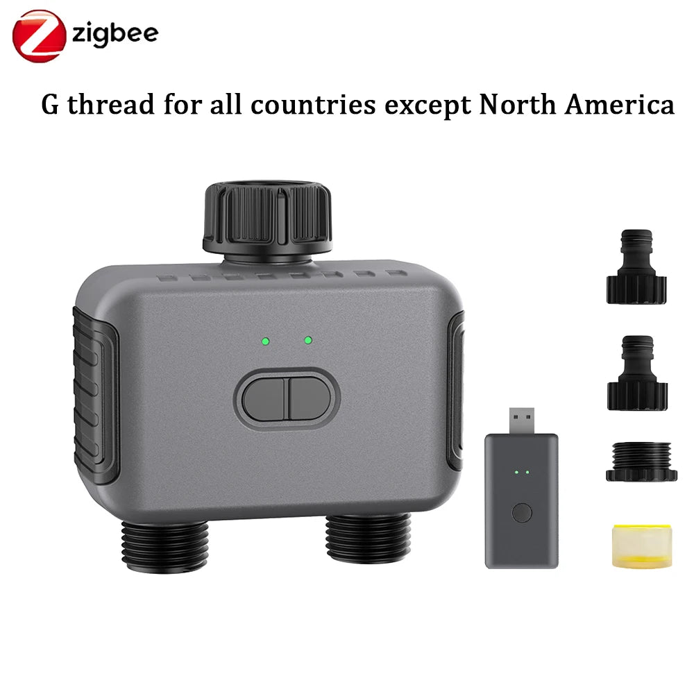 Temporizador de Água Automático Zigbee/BT com Duas Mangueiras para Irrigação de Jardim, Sistema de Rega com Torneira e Programador de Aspersor, Compatível com Alexa, IPX5 10