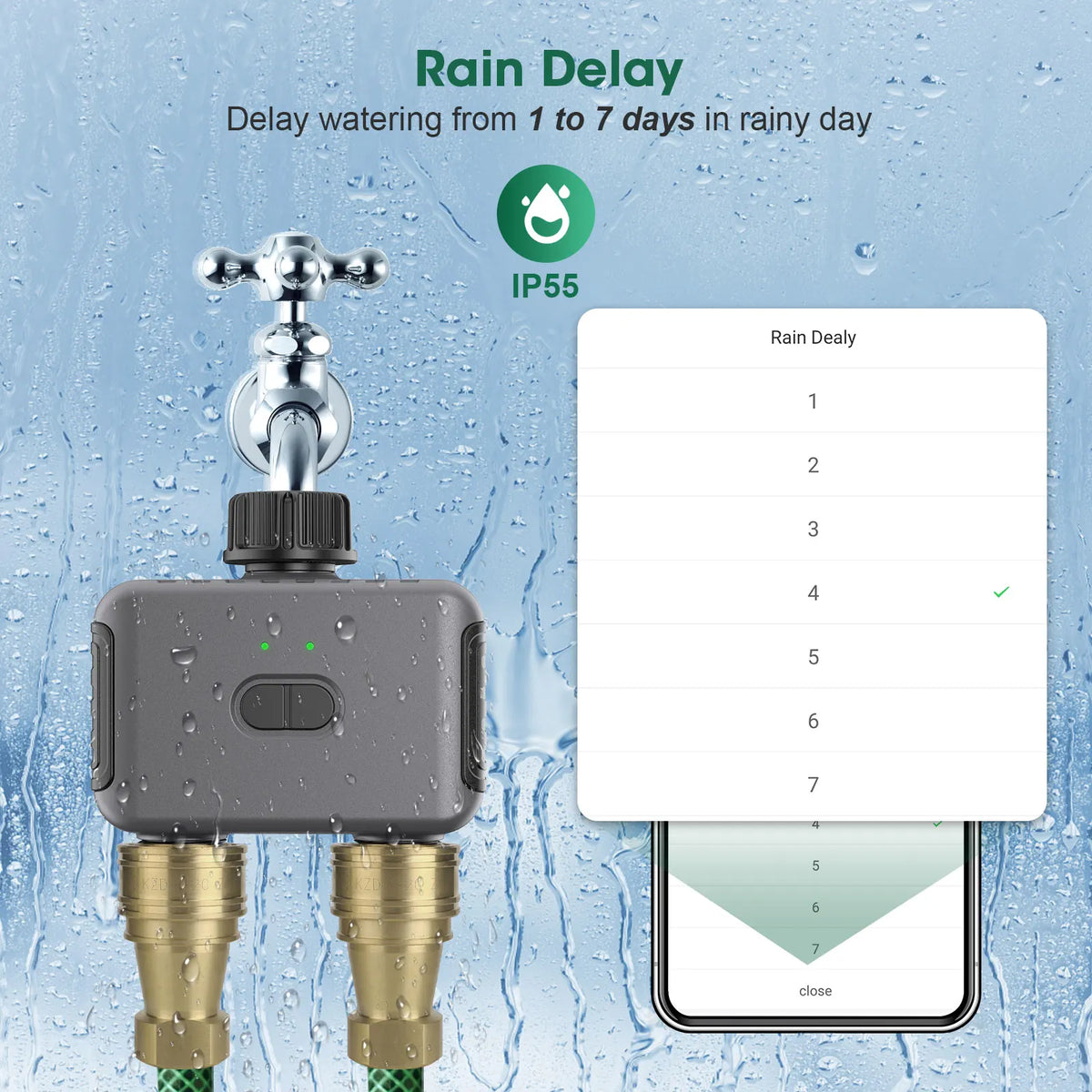 Temporizador de Água Automático Zigbee/BT com Duas Mangueiras para Irrigação de Jardim, Sistema de Rega com Torneira e Programador de Aspersor, Compatível com Alexa, IPX5 4