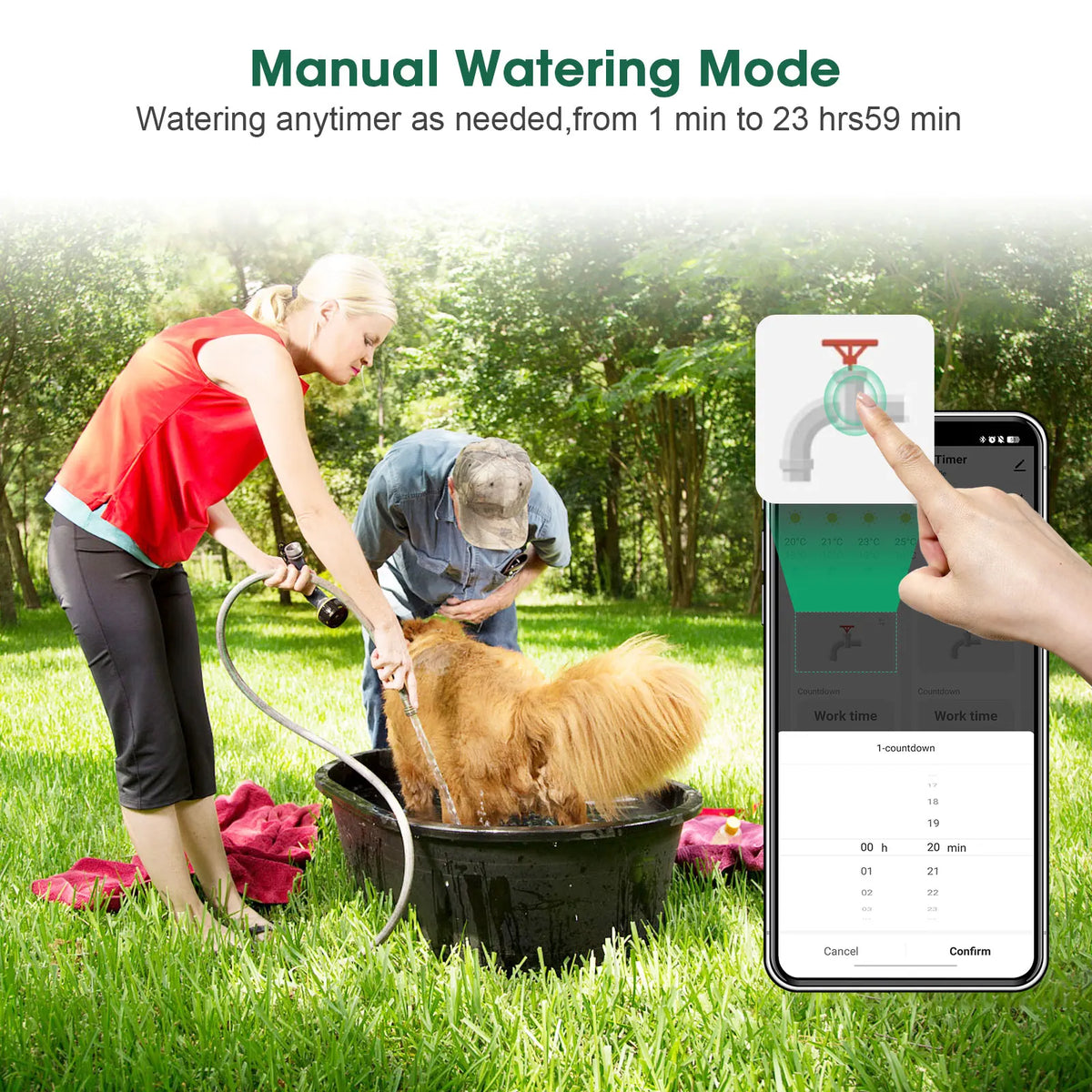 Temporizador de Água Automático Zigbee/BT com Duas Mangueiras para Irrigação de Jardim, Sistema de Rega com Torneira e Programador de Aspersor, Compatível com Alexa, IPX5 5