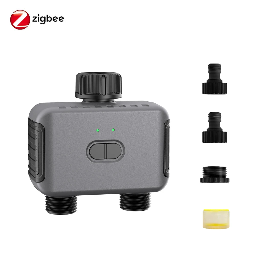 Temporizador de Água Automático Zigbee/BT com Duas Mangueiras para Irrigação de Jardim, Sistema de Rega com Torneira e Programador de Aspersor, Compatível com Alexa, IPX5 8