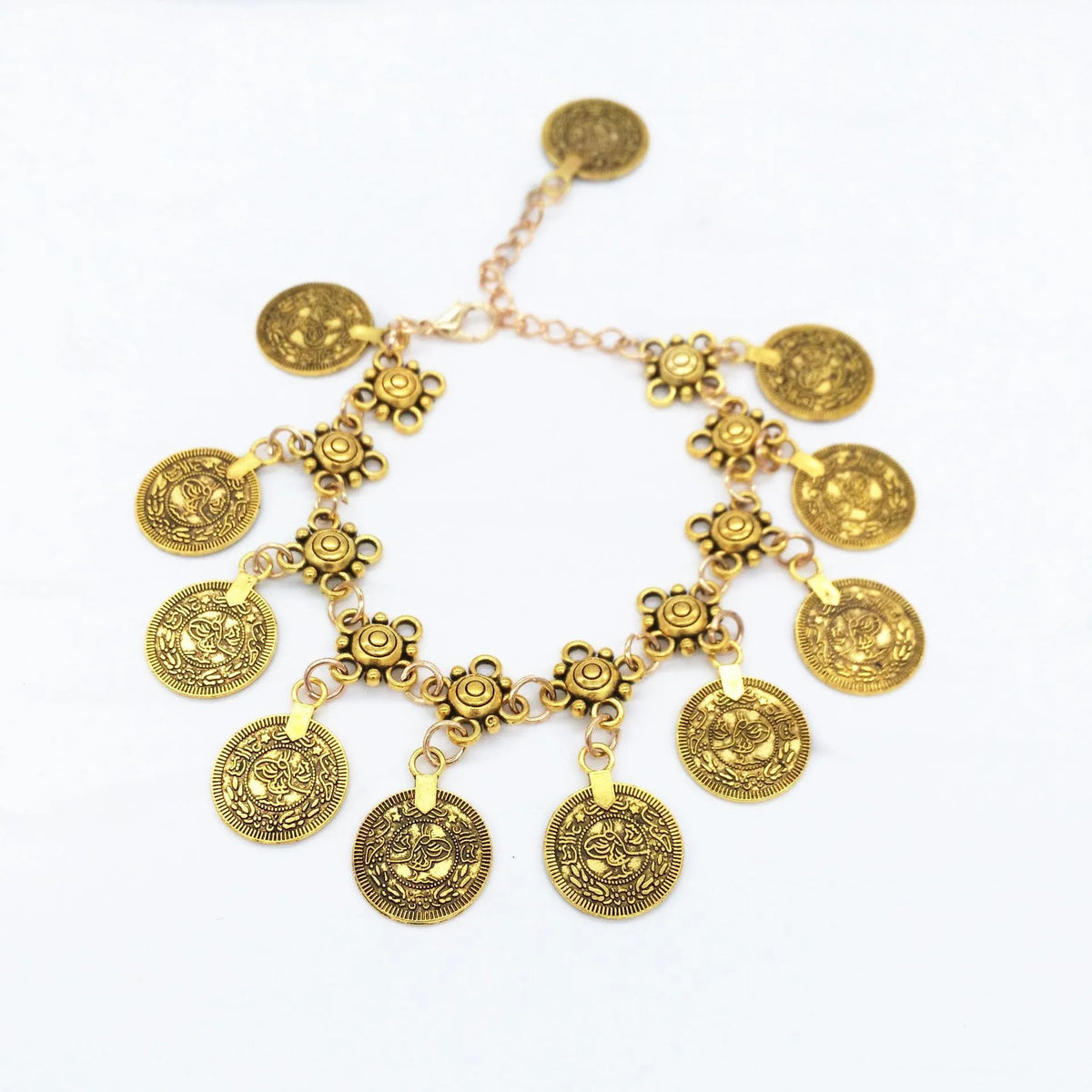 Tornozeleira Boho Vintage com Moedas — Ajustável, Estilo Étnico para Praia 1